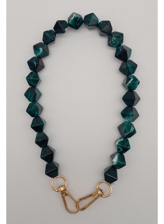 Çanta Aksesuar 40 cm Mini Sekizgen Akrilik Yeşil Renk Çanta Sapı Light Gold Metalli