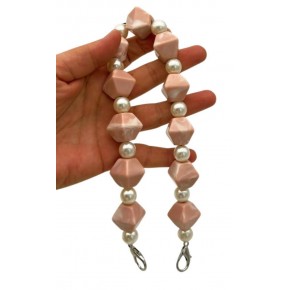 Çanta Aksesuar 40 cm Pudra Renk İncili Çanta Sapı Kancalı