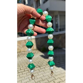 Çanta Aksesuar 40 cm Yeşil Renk İncili Çanta Sapı Kancalı