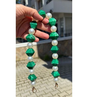 Çanta Aksesuar 40 cm Yeşil Renk İncili Çanta Sapı Kancalı
