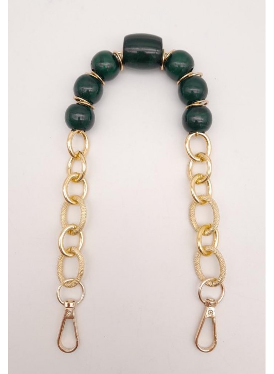 Çanta Aksesuar 42 cm Kancalı Koyu Yeşil Renk Akrilik Zincir Light Gold Metalli