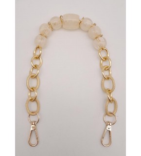 Çanta Aksesuar 42 cm Kancalı Krem Renk Akrilik Zincir Light Gold Metalli