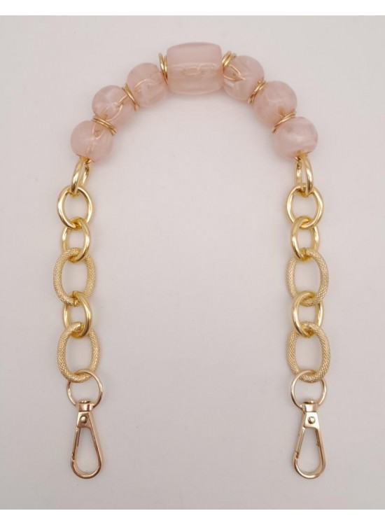 Çanta Aksesuar 42 cm Kancalı Pudra Renk Akrilik Zincir Light Gold Metalli