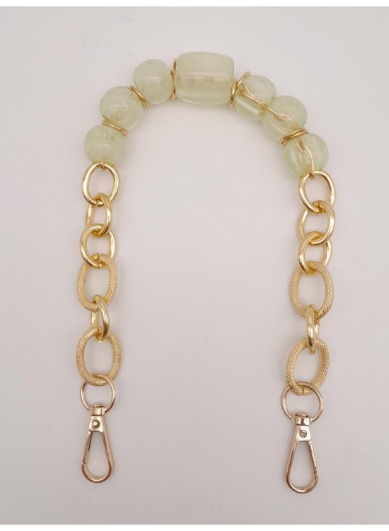 Çanta Aksesuar 42 cm Kancalı Su Yeşili Renk Akrilik Zincir Light Gold Metalli