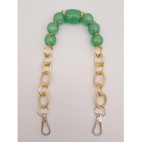 Çanta Aksesuar 42 cm Kancalı Yeşil Renk Akrilik Zincir Light Gold Metalli