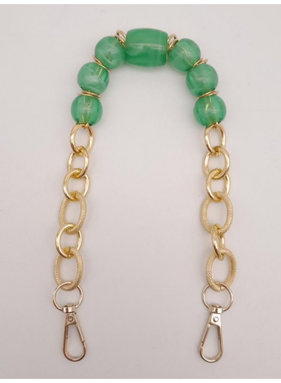 Çanta Aksesuar 42 cm Kancalı Yeşil Renk Akrilik Zincir Light Gold Metalli