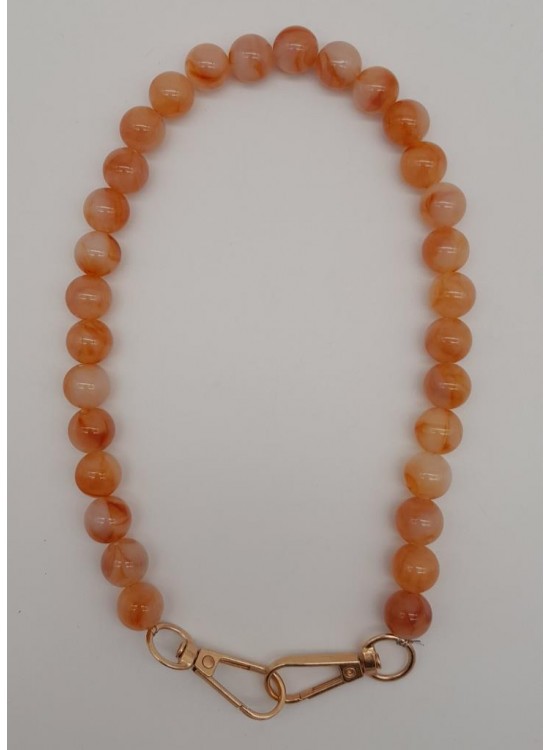 Çanta Aksesuar 42 cm Mini Yuvarlak Akrilik Turuncu Renk Çanta Sapı Light Gold Metalli