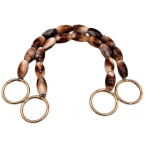 Çanta Aksesuar 42 cm Oval Kahve-Bej  Boncuklu Çift Çanta Sapı Light Gold Metalli