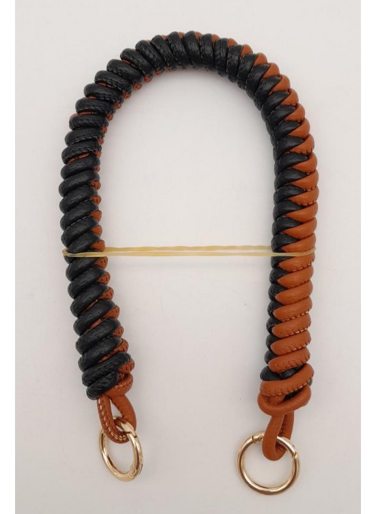 Çanta Aksesuar 42 cm Taba Siyah Renk Örgü Model Suni Deri Çanta Sapı Light Gold Metalli