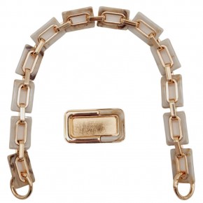 Çanta Aksesuar 44 cm Dikdörtgen Halkalı Akrilik Zincir Plaka Set Bej Renk Light Gold Metalli