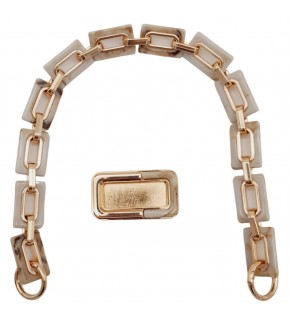 Çanta Aksesuar 44 cm Dikdörtgen Halkalı Akrilik Zincir Plaka Set Bej Renk Light Gold Metalli