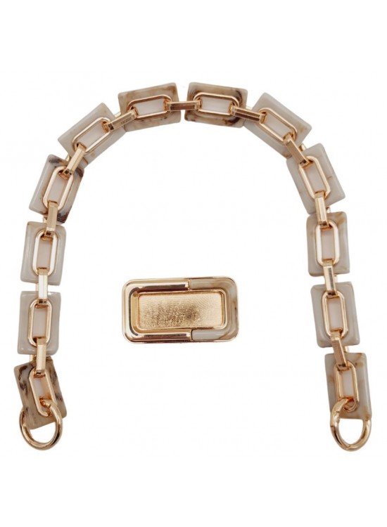 Çanta Aksesuar 44 cm Dikdörtgen Halkalı Akrilik Zincir Plaka Set Bej Renk Light Gold Metalli