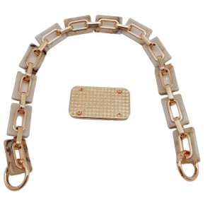 Çanta Aksesuar 44 cm Dikdörtgen Halkalı Akrilik Zincir Plaka Set Bej Renk Light Gold Metalli