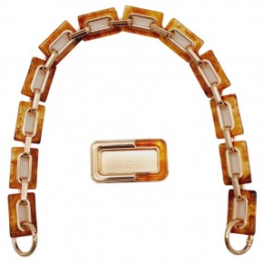 Çanta Aksesuar 44 cm Dikdörtgen Halkalı Akrilik Zincir Plaka Set Kehribar Renk Light Gold Metalli