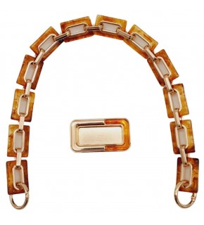 Çanta Aksesuar 44 cm Dikdörtgen Halkalı Akrilik Zincir Plaka Set Kehribar Renk Light Gold Metalli
