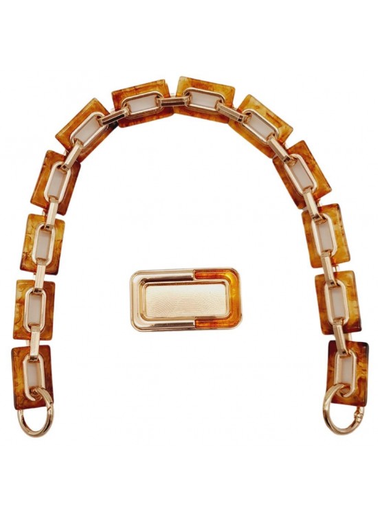 Çanta Aksesuar 44 cm Dikdörtgen Halkalı Akrilik Zincir Plaka Set Kehribar Renk Light Gold Metalli