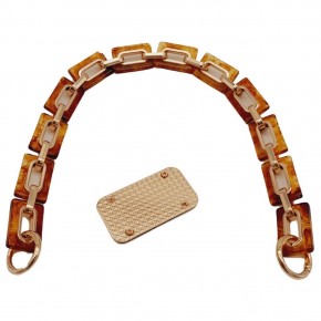 Çanta Aksesuar 44 cm Dikdörtgen Halkalı Akrilik Zincir Plaka Set Kehribar Renk Light Gold Metalli