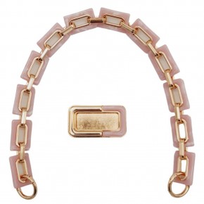 Çanta Aksesuar 44 cm Dikdörtgen Halkalı Akrilik Zincir Plaka Set Pudra Renk Light Gold Metalli