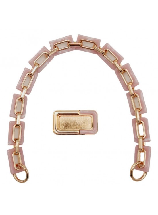 Çanta Aksesuar 44 cm Dikdörtgen Halkalı Akrilik Zincir Plaka Set Pudra Renk Light Gold Metalli