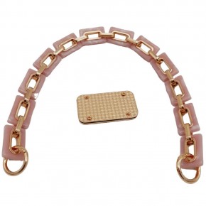 Çanta Aksesuar 44 cm Dikdörtgen Halkalı Akrilik Zincir Plaka Set Pudra Renk Light Gold Metalli