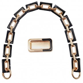 Çanta Aksesuar 44 cm Dikdörtgen Halkalı Akrilik Zincir Plaka Set Siyah Renk Light Gold Metalli