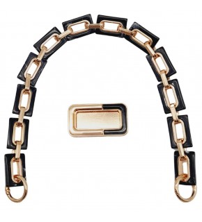 Çanta Aksesuar 44 cm Dikdörtgen Halkalı Akrilik Zincir Plaka Set Siyah Renk Light Gold Metalli