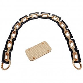 Çanta Aksesuar 44 cm Dikdörtgen Halkalı Akrilik Zincir Plaka Set Siyah Renk Light Gold Metalli