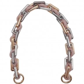 Çanta Aksesuar 45 cm Derili Köşeli Renkli Akrilik Zincir Pudra Renk Derili Yaylı Halkalı