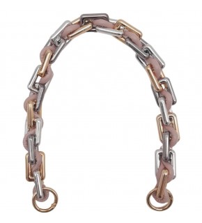 Çanta Aksesuar 45 cm Derili Köşeli Renkli Akrilik Zincir Pudra Renk Derili Yaylı Halkalı