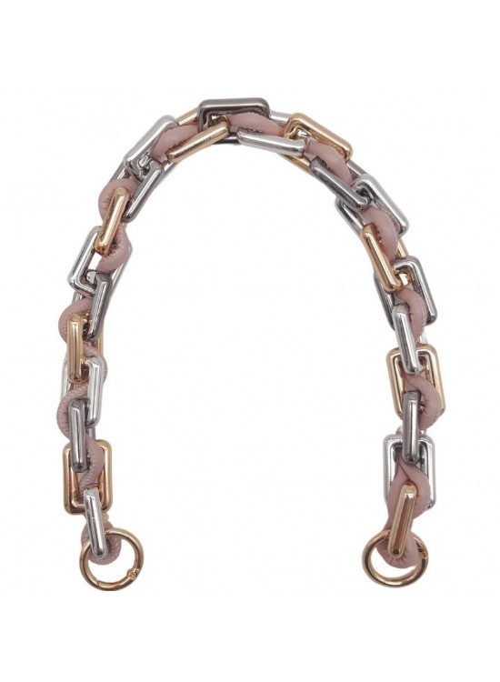 Çanta Aksesuar 45 cm Derili Köşeli Renkli Akrilik Zincir Pudra Renk Derili Yaylı Halkalı