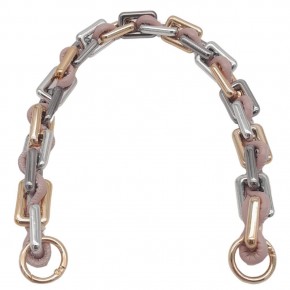 Çanta Aksesuar 45 cm Derili Köşeli Renkli Akrilik Zincir Pudra Renk Derili Yaylı Halkalı