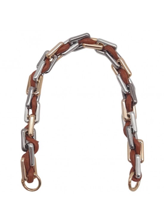 Çanta Aksesuar 45 cm Derili Köşeli Renkli Akrilik Zincir Taba Renk Derili Yaylı Halkalı