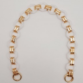 Çanta Aksesuar 48 cm Sekizgen Akrilik Çanta Sapı Zinciri Beyaz Renk Light Gold Metal