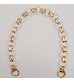 Çanta Aksesuar 48 cm Sekizgen Akrilik Çanta Sapı Zinciri Beyaz Renk Light Gold Metal