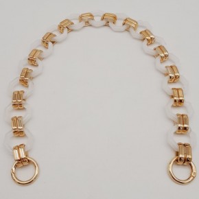 Çanta Aksesuar 48 cm Sekizgen Akrilik Çanta Sapı Zinciri Beyaz Renk Light Gold Metal