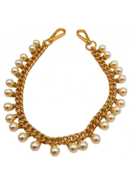 Çanta Aksesuar 50 cm İnci Sallantılı Çanta Sapı Light Gold Metalli