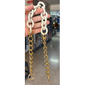 Çanta Aksesuar 54 cm Krem Mat Akrilik Zincirli Çanta Sapı Light Gold Metal