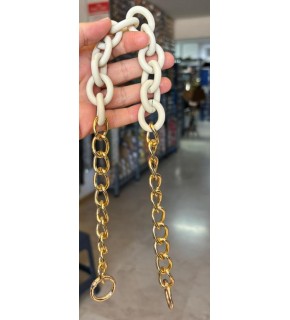 Çanta Aksesuar 54 cm Krem Mat Akrilik Zincirli Çanta Sapı Light Gold Metal