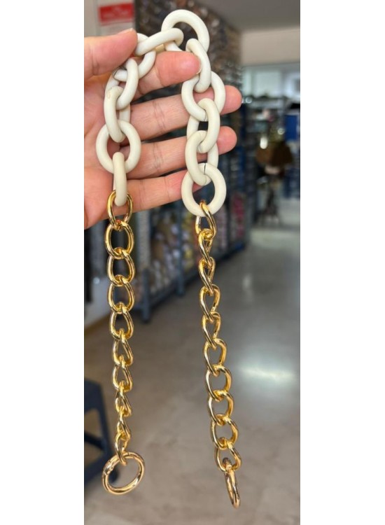 Çanta Aksesuar 54 cm Krem Mat Akrilik Zincirli Çanta Sapı Light Gold Metal