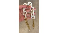 Çanta Aksesuar 54 cm Krem Mat Akrilik Zincirli Çanta Sapı Light Gold Metal