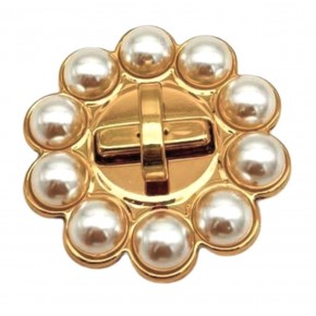 Çanta Aksesuar 6 cm İncili Yuvarlak  Light Gold  Kilit