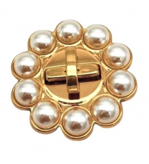 Çanta Aksesuar 6 cm İncili Yuvarlak  Light Gold  Kilit