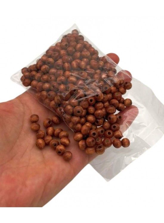 Çanta Aksesuar 6 Mm Ahşap Yuvarlak  Boncuk Taba Renk 50 Gr