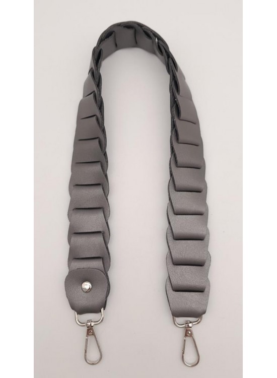 Çanta Aksesuar 62 cm Yassı Örgü Model Suni Deri Gri Çanta Sapı Gümüş Metalli