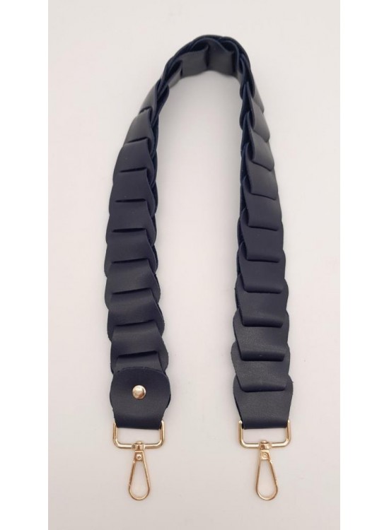 Çanta Aksesuar 62 cm Yassı Örgü Model Suni Deri Lacivert Çanta Sapı Light Gold Metalli
