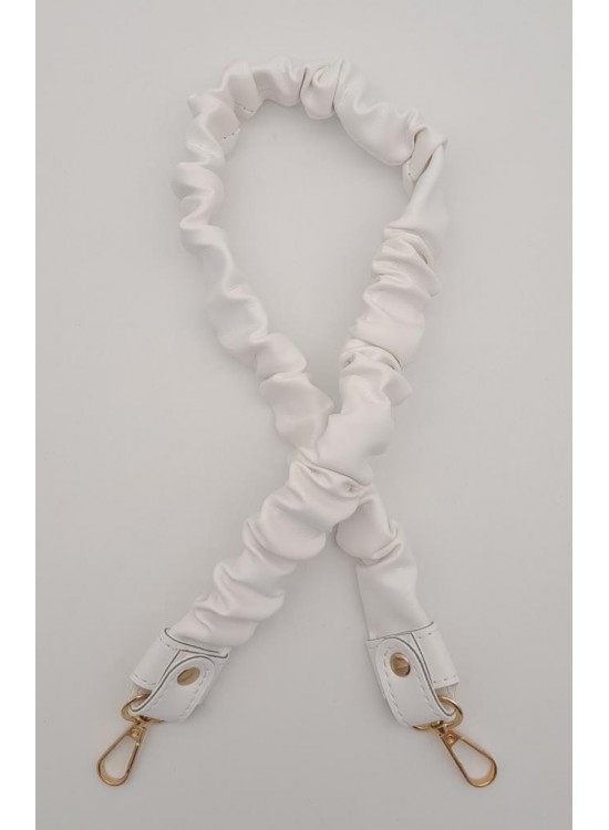 Çanta Aksesuar 70 cm Büzgü Model Suni Deri Beyaz Renk Çanta Sapı Light Gold Metalli