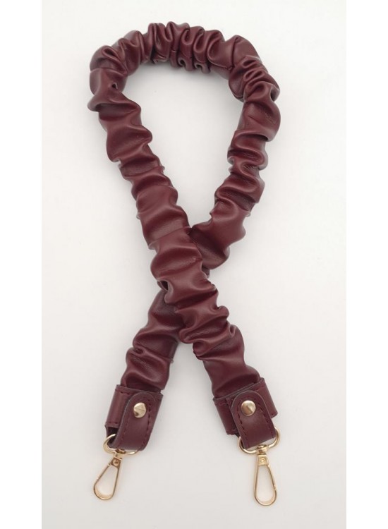 Çanta Aksesuar 70 cm Büzgü Model Suni Deri Bordo Renk Çanta Sapı Light Gold Metalli