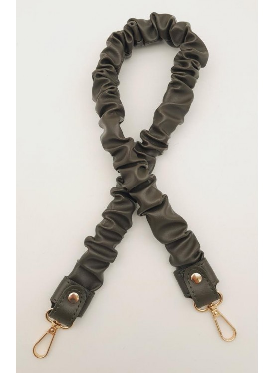 Çanta Aksesuar 70 cm Büzgü Model Suni Deri Haki Renk Çanta Sapı Light Gold Metalli