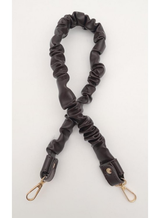 Çanta Aksesuar 70 cm Büzgü Model Suni Deri Koyu Kahverengi Çanta Sapı Light Gold Metalli