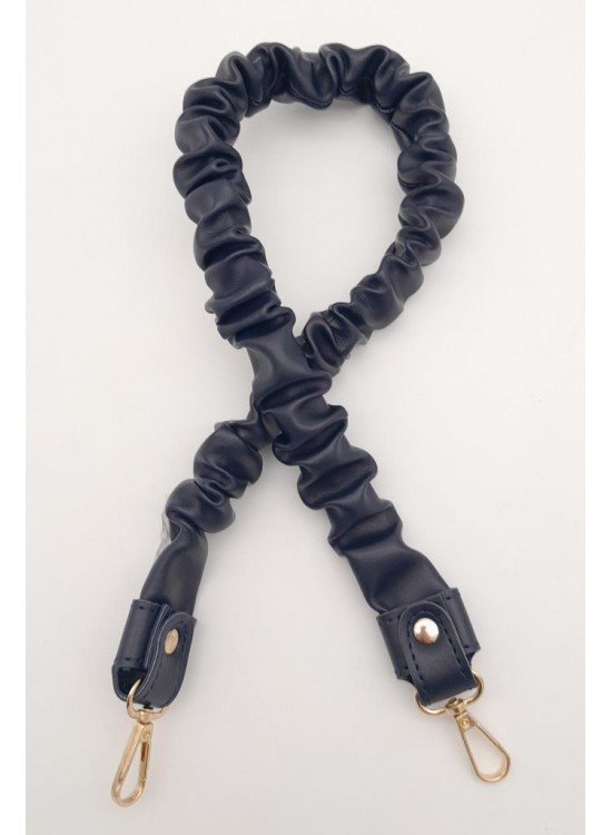 Çanta Aksesuar 70 cm Büzgü Model Suni Deri Lacivert Renk Çanta Sapı Light Gold Metalli